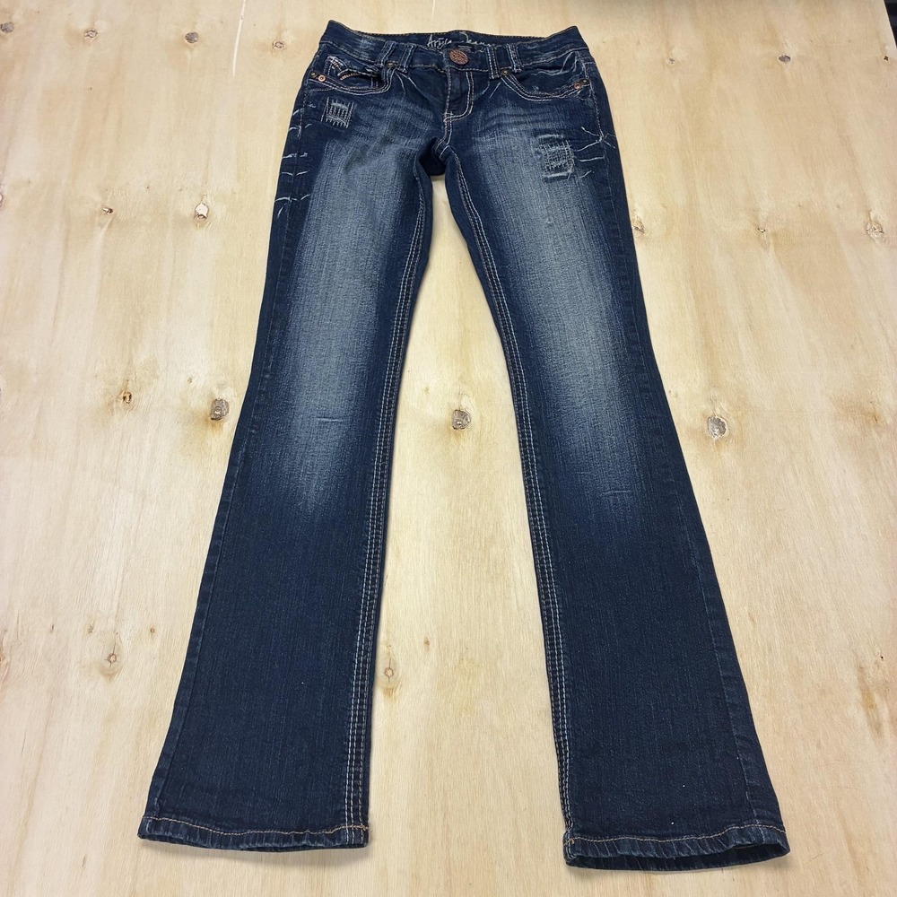 Ariya Jeans Bootcut Jeans Womens 3/4 Medium Wash Blue Distressed Denim Stretch
